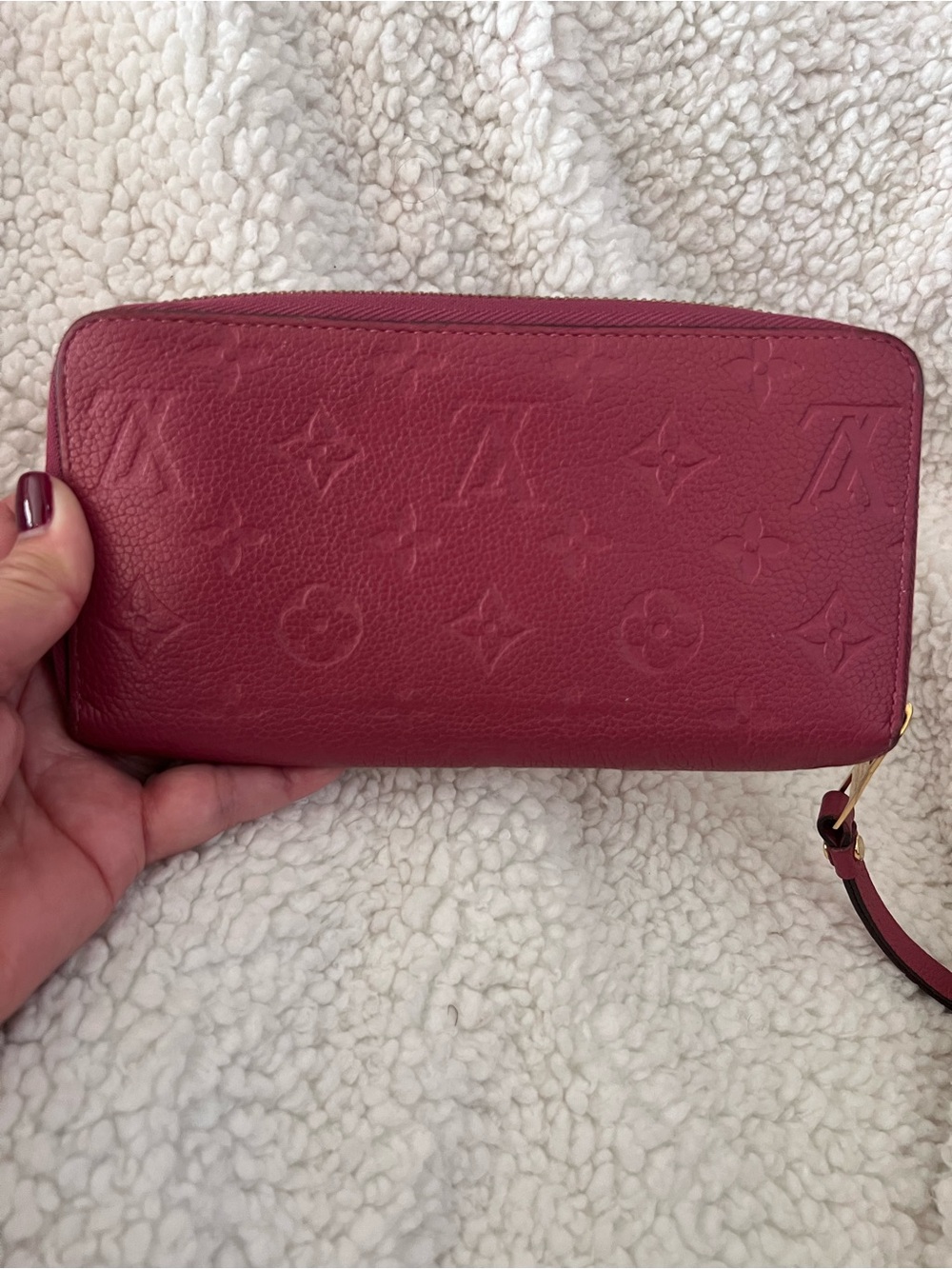 Louis Vuitton Raspberry Empreinte  Embossed Monogram Zip Wallet.